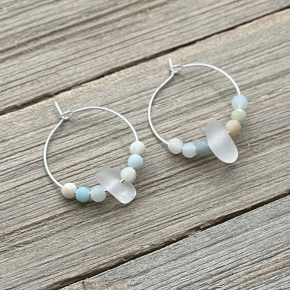 Sea Glass Earrings Boho Hoop| Genuine Seaglass| Beach Jewelry Gift For Her - Picture 3 of 6
